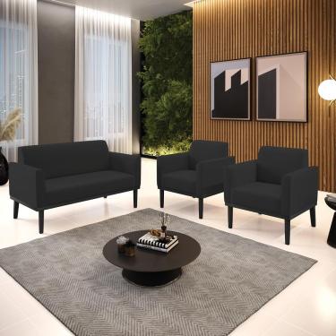 Imagem de Conjunto 2 Poltronas e 1 Namoradeira Decorativa Isabella Pés Fixo em Madeira Preto Veludo Preto G19 - Gran Belo