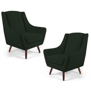 Imagem de Kit 2 Poltronas Decorativas Pés Palito Madeira Juliet Veludo C-303 Verde Musgo - Domi
