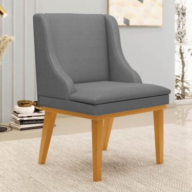 Imagem de Kit 8 Cadeiras Estofadas Para Sala De Jantar Base Fixa De Madeira Castanho Lia Veludo Grafite - Ibiza