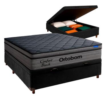 Imagem de Cama Box Bau Preto+colchão Casal Confort Black Ortobom