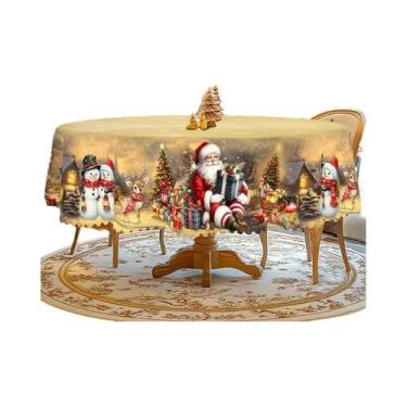 Imagem de Toalha De Mesa Retro Dourada De Natal Com Padrão De Papai Noel E Bonec