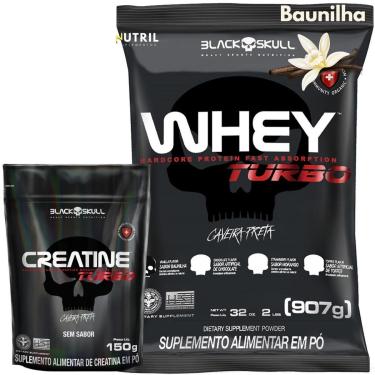 Imagem de Kit Whey Protein Turbo e Creatina Monohidratada 150g Black Skull Ganho de Massa Muscular e Força-Unissex