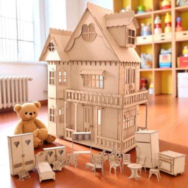 Imagem de Kit Casinha Bonecas Com Móveis Em Mdf 1,2 Metros Emily C+C
