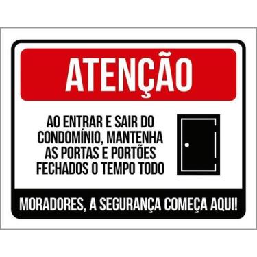 Imagem de Kit 5 Placa Acm Entrar Sair Condomínio Portões Fechados18X23 - Sinaliz