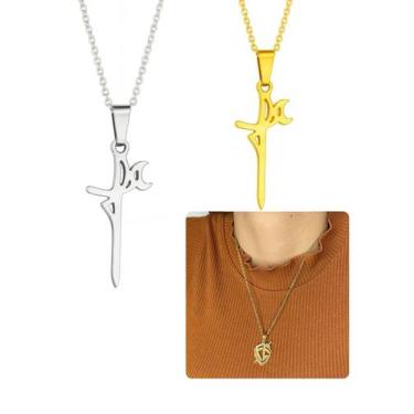 Imagem de Colar Cordão 50Cm Unissex Pingente Fé Prata Dourado Aço Inox - Visujoi