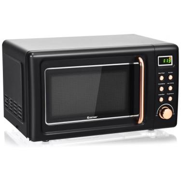 Imagem de Forno Micro-ondas Retrô de Bancada COSTWAY Dourado 20L 700W 5 Níveis 110V