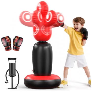 Imagem de QPAU Saco de Pancadas Inflável para Crianças 163cm com 4 Alvos e Luvas de Boxe – Treinamento de Karate e Taekwondo