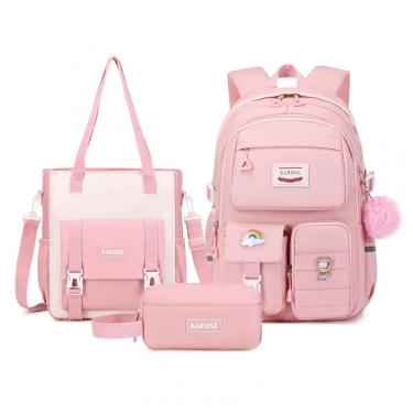 Imagem de Mochila escolar MUSEVOS rosa 3 em 1 com bolsa tiracolo e estojo, múltiplos bolsos