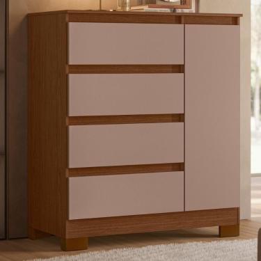 Imagem de Cômoda Buffet 4 Gavetas Quarto Sala Pés Retrô Luxo Nogueira