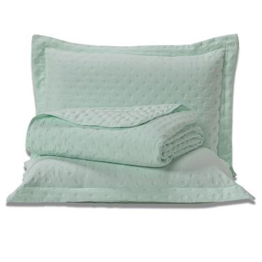 Imagem de Kit Cobre Leito Colcha Sublime Percal 300 Fios Toque De Pluma Dupla Face Com Fronhas Qu...