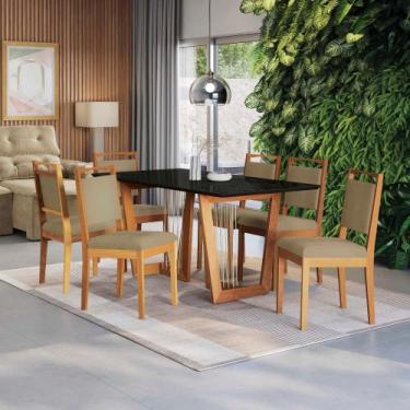 Imagem de Conjunto Sala de Jantar Lina em Madeira Maciça 6 Cadeiras Boucle Bege 