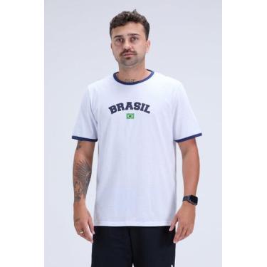 Imagem de Camiseta Masculina Brasil Copa 100% Algodão Branco - Vida Costeira Ofi