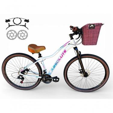 Imagem de Bicicleta Aro 29 Feminina Absolute Hera Retrô Vintage 21v Hidráulica Confortável Cesta Selim 2 Molas - Branco Tam 17