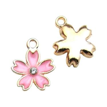 Imagem de Pingentes De Liga Metálica Esmaltados Rosa Com Formato De Animais, Flo