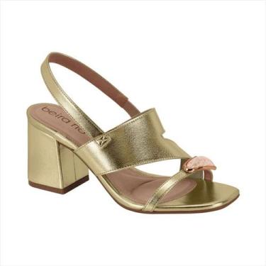 Imagem de Sandália Beira Rio Dourada Brilho Feminina Salto Bloco -, Dourado, 37