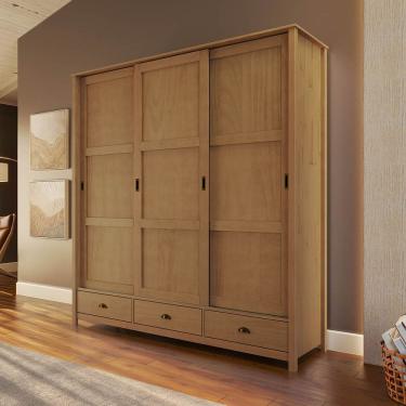 Imagem de Guarda-Roupa Topázio 3 Portas de Correr Madeira Pinus Freijó - Finestra
