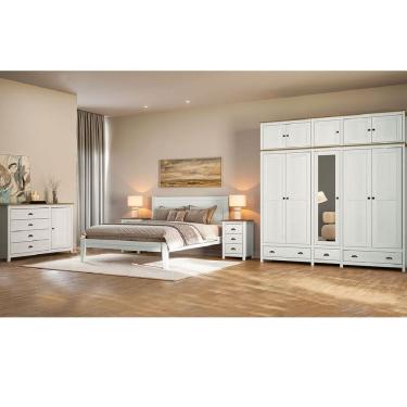 Imagem de Conjunto Quarto Branco Topázio: Guarda-Roupa 10 Portas, Cômoda, Cama Casal e 2 Mesas de Cabeceiras