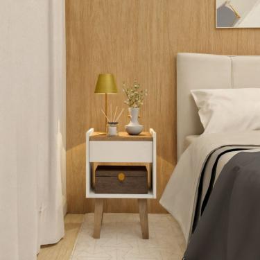 Imagem de Mesinha de Cabeceira Design Moderno Quarto branco e amadeirado