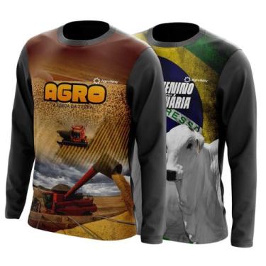 Imagem de Combo 2 Camisas Agro Masculinas Manga Longa Proteção Uv Respirável Col