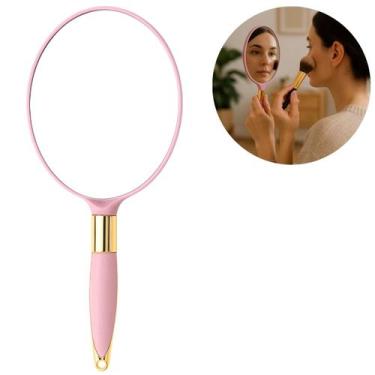 Imagem de Espelho Para Maquiagem Com Cabo de Luxo 24cm - Riodeouro, Rosa
