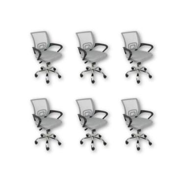 Imagem de Kit 6 Cadeiras De Escritório Oficial Begonia Tela Mesh Ergonômica Cinz