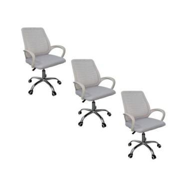 Imagem de Kit 3 Cadeiras De Escritorio Esteirinha Tela Mesh Branco - Oficial Web