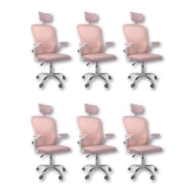 Imagem de Kit 6 Cadeiras De Escritório Diretor Oficial Vegas Com Apoio Rosa E Br