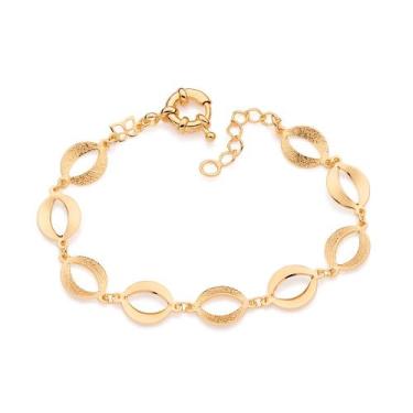 Imagem de Pulseira Rommanel Banhado Elos Lisos E Diamantados 551026 Cor:Dourado,