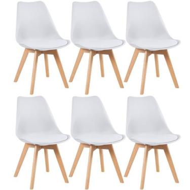 Imagem de Laraz Home Decor, Kit 6 Cadeiras Leda com Assento Estofado - Branco