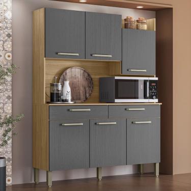 Imagem de Armário de Cozinha Compacta Viena Plus 6 Portas 2 Gavetas em MDF 132cm Cinza Freijó Gris