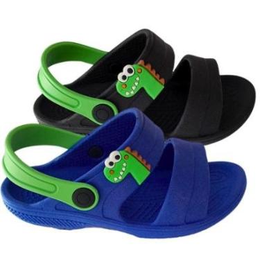 Imagem de Kit 2 Pares Papete Infantil Sandália Masculina Chinelo Dinossauro Verão Estiloso Dino Escolar-Masculino