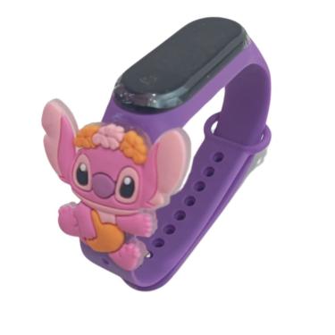 Imagem de Relógio Infantil Feminino Angel Stitch Analógico com Pulseira de Silicone à Prova D’água Roxo OEM