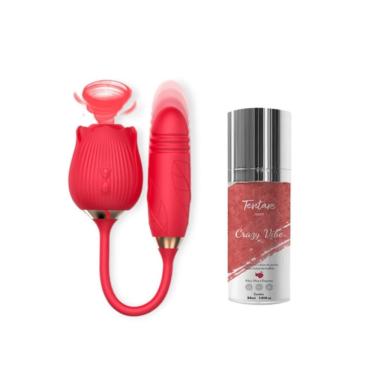 Imagem de Kit Vibrador Duplo Formato Rosa + Vibrador Líquido I Hot Crazy Vibe em Silicone e ABS Rosa com 10 Modos Love Toys