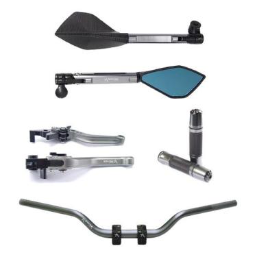 Imagem de Kit Guidão Naked Manopla Retrovisor Manete Cb250f Cb300 - Aolixin, Tit