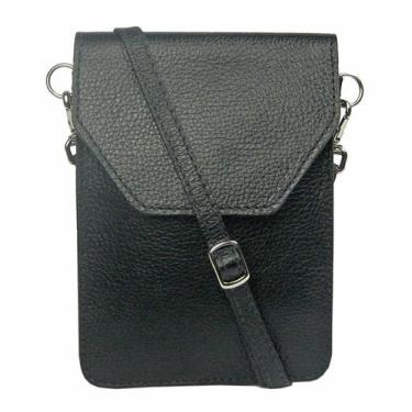 Imagem de Bolsa Feminina Transversal Pequena Preta em Couro e Porta Celular Bols
