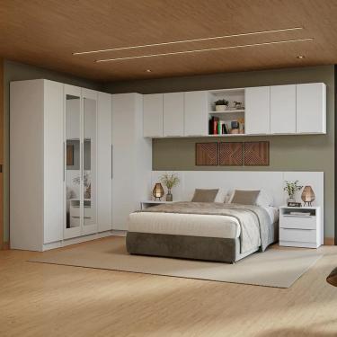 Imagem de Quarto Completo Casal 580 cm Guarda-Roupa de Canto com Espelhos Branco Neo Madesa 02