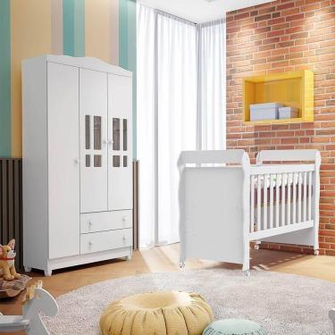 Imagem de Quarto Bebê Berço Americano 3 em 1 Mirelle Guarda Roupa Infantil Ariel 3 Portas 100% MD...
