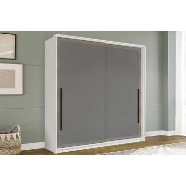 Imagem de Guarda Roupa 2 Portas De Correr (1 C/ Espelho) E 2 Gavetas Valência Branco/cinza - Poli...
