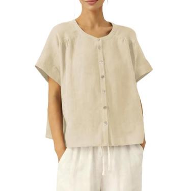 Imagem de Blusa feminina Motrend de linho com botões e mangas curtas - Mostrend