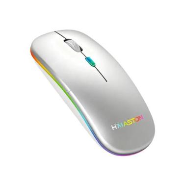 Imagem de Mouse sem Fio Recarregavel Led RGB Branco Hmaston E1200
