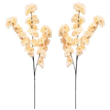 Imagem de Kit 2 Flor de Pêssego Creme Artificial Arranjo Premium 45cm Decoração 