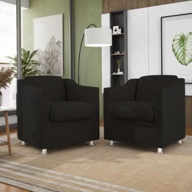 Imagem de Kit 2 Poltronas Decorativas Reforçada Consultório Sala Suede Cor:Preto