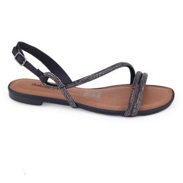 Imagem de Sandália feminina Dakota Y0882 rasteira tiras strass fivela, Preto, 35