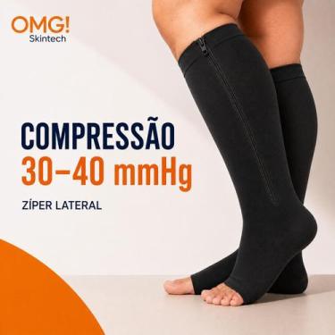 Imagem de Meias De Compressão Preta (30-40mmHg) Zíper Tratamento Pernas Inchadas