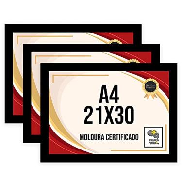 Imagem de Kit 3 Porta Certificados 21x30 Moldura A4 para Certificado Foto Parede (Preto)