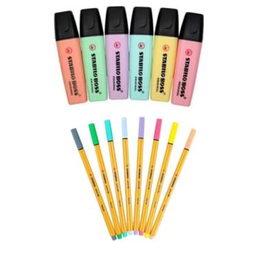 Imagem de Kit Caneta Stabilo point 88-8 pcs + Marca texto Stabilo Boss 6 pcs - Tons Pastel