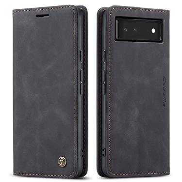 Imagem de Kowauri Capa para Google Pixel 6, capa carteira de couro com design clássico com compartimento para cartão e fecho magnético dobrável para Google Pixel 6 2021 (preto)