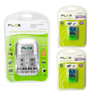 Imagem de Carregador de Pilhas Flex C03 Com 2 Baterias 9v 450 mah Recarregável FX-9V/450