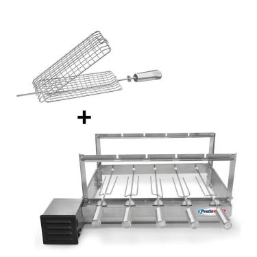 Imagem de Kit Grill Inox Churrasqueira com 5 Espetos Tridente + Espeto Grelha - Pratic Metal
