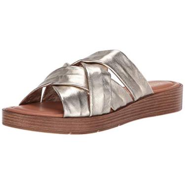 Imagem de Bella Vita Sandália feminina estilo cunha, Couro champanhe, 38